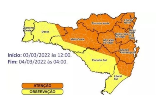  SC tem alerta para temporais nesta sexta-feira