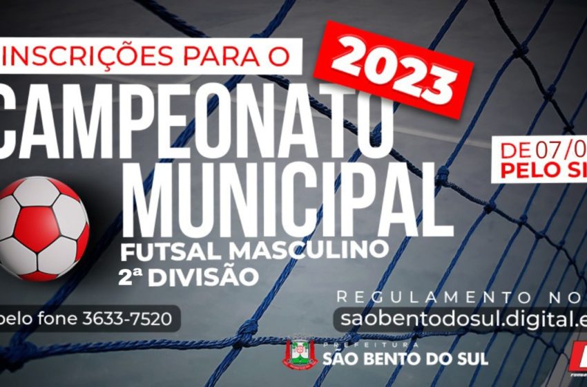  Inscrições abertas para o Campeonato Municipal de Futsal 2ª Divisão